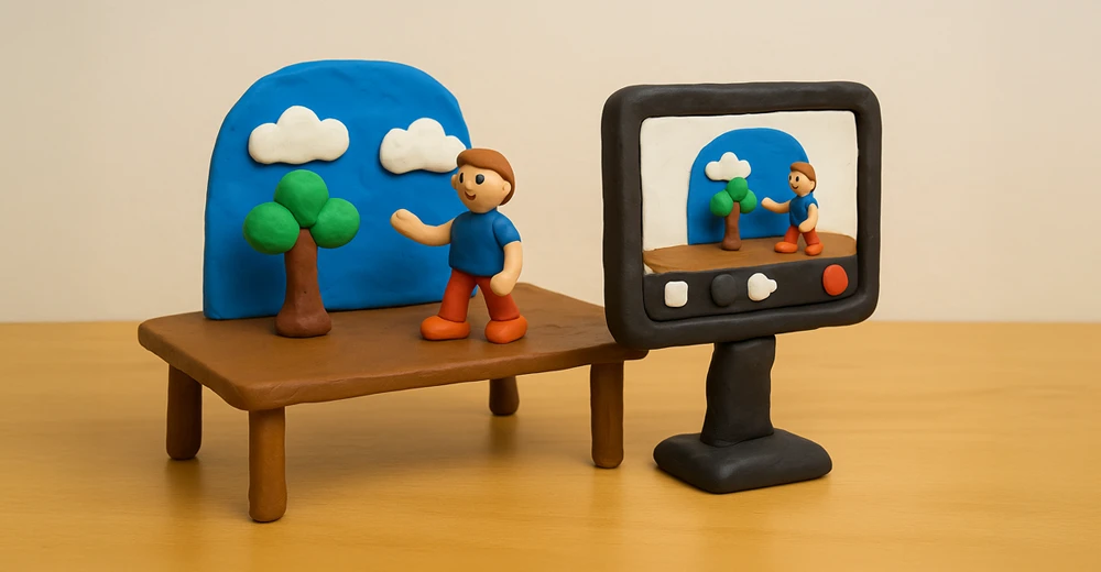 Tablet aus Knete davor Tisch
